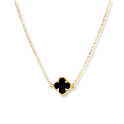 Colar Banho da Ouro 18K com Trevo Preto